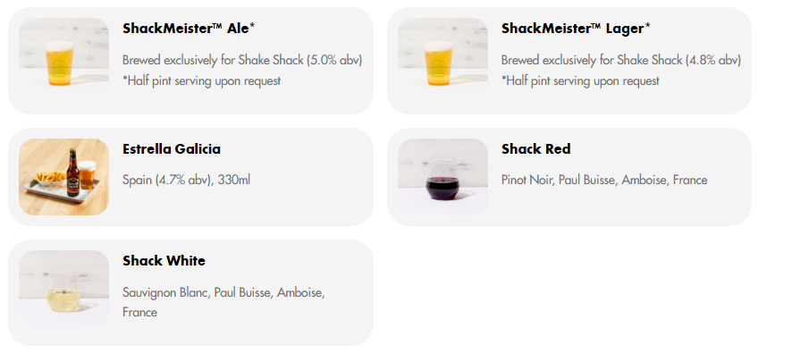 Shake Shack UK Beer & Wine Menu