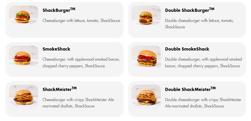 Shake Shack UK Burger Menu